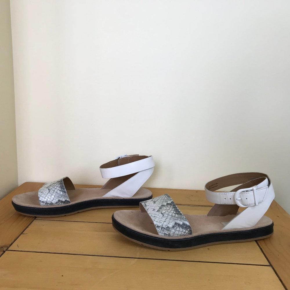 Clarks Romantic Moon White Ankle Strap with Snakeskin Print Sandals